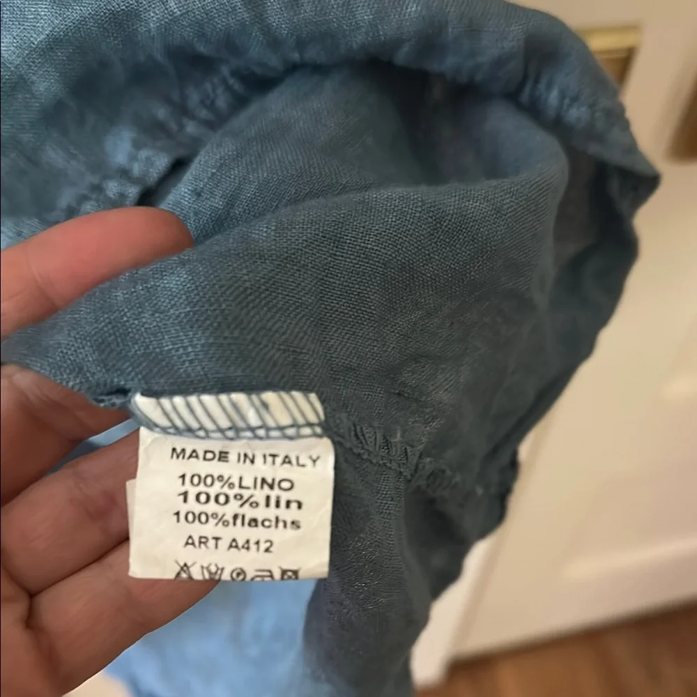 Becasa Blue Linen V-Neck Dress - Picture 4 of 4